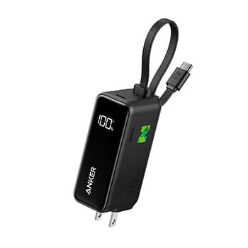 Anker® Power Bank USB-C Charging Block (30W, Fusion, Built-In Cable)